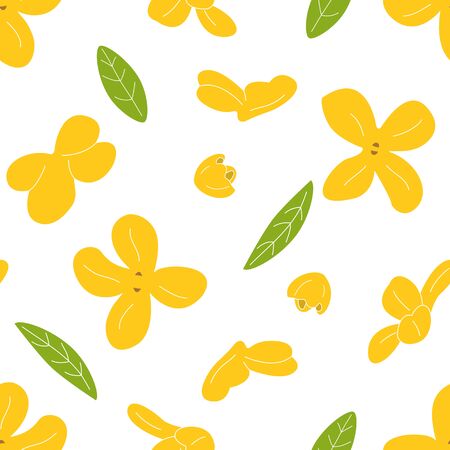 Doodle floral pattern background with fragrant tea olive, sweet osmanthus or osmanthus fragrans and evergreen foliage.のイラスト素材