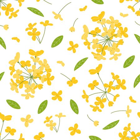 Bright doodle floral pattern background with fragrant tea olive, sweet olive or osmanthus fragrans and evergreen foliage.のイラスト素材