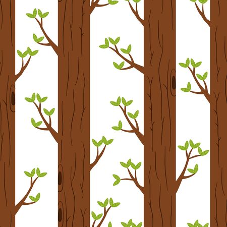 Cartoon forest seamless pattern background. Tree trunk and leaves background.のイラスト素材