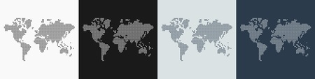 Vector set of 4 maps of the World map made with round dotsのイラスト素材