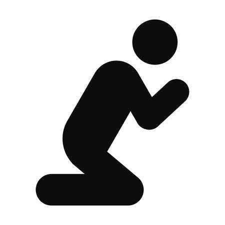 High quality black stick figure vector icon of a prayer isolated on white background. Faith, humility and hope conceptのイラスト素材