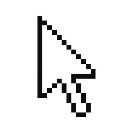 High quality vector pixel art representation of the computer mouse pointer icon isolated on white...