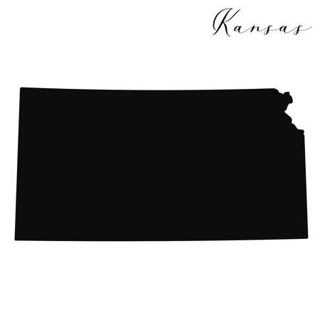 Kansas black silhouette vector map. Editable high quality illustration of the American state of Kansas simple mapのイラスト素材