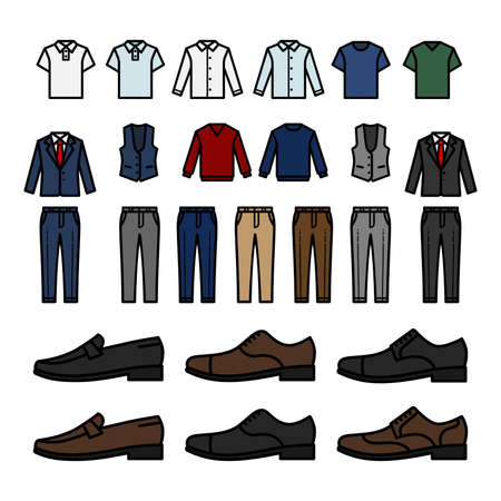 Men interchangeable wardrobe editable vector icon set isolated on white backgroundのイラスト素材