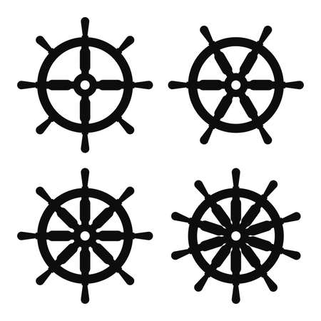 Vector illustration set of four ship steering wheel icons - Black symbols isolated on whiteのイラスト素材