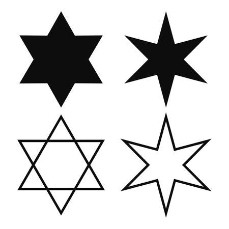 Vector icon set of six point stars, including the star of Davidのイラスト素材