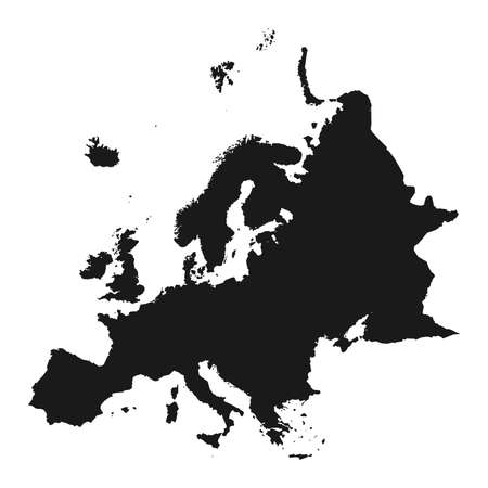 Map of Europe simple style illustration - Black silhouette drawing of the European map isolated on white backgroundのイラスト素材