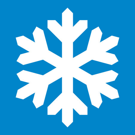 Vector flat style illustration of white snowflake icon isolated on blue backgroundのイラスト素材