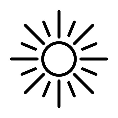 Bright sun vector line icon isolated on white. Sunny heat and summer season related concept illustrationのイラスト素材