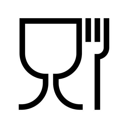 Vector high quality CE food safe symbol. Wine glass and fork official line icon isolated on white backgroundのイラスト素材