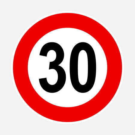 30 kilometers or miles per hour max speed limit red sign - Thirty speed limit traffic sign editable vector illustrationのイラスト素材