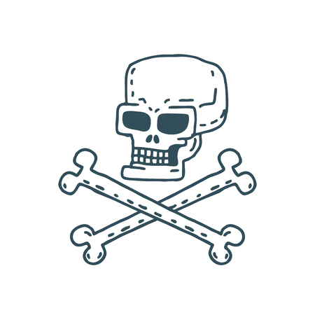 Skull cartoon. Skeleton head drawing on white backgroundのイラスト素材