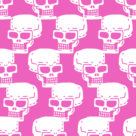 Skull cartoon seamless pattern. Skeleton head drawing ornament. Medicine background. Retro Vintage Textureのイラスト素材