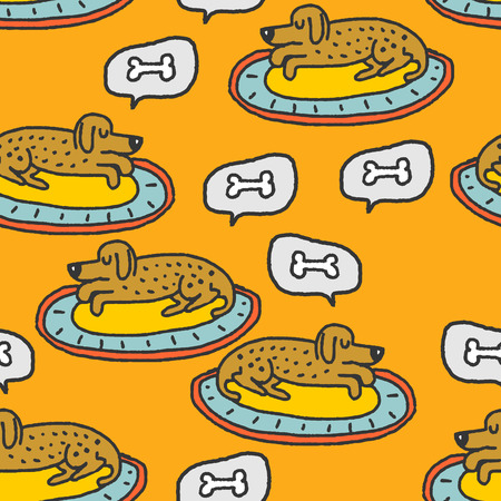 Dog on rug sleeps pattern. Home pet dream backgroundのイラスト素材