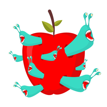 Worms eat red fruit.のイラスト素材