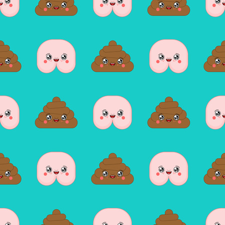 Shit and ass kawaii Cute cartoon pattern seamless. Funny poop background. Sweet turd vector textureのイラスト素材