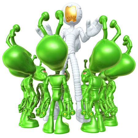 First Contact Astronaut Surrounded By Aliensの写真素材