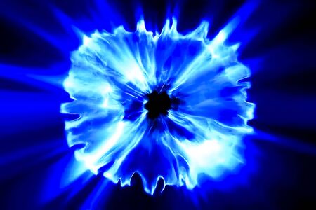 Blue rays, big plasma blast. Illustration of blue shine.の写真素材