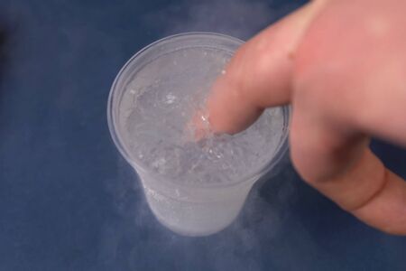 Physical experiments with liquid nitrogen and liquefied air.の写真素材