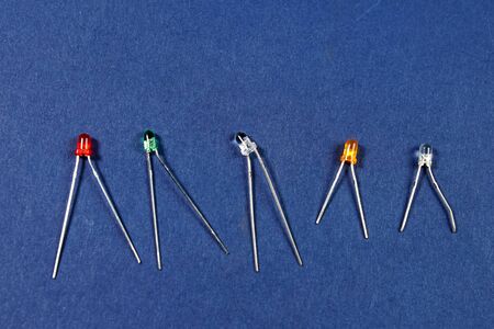 LEDs of different colors, red green white orange LEDs.の写真素材