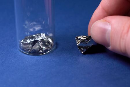 Pieces of germanium metal. Rare earth metalの写真素材