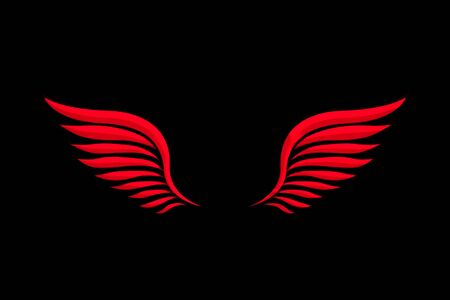 Red wings illustration on black background. Wings with feathers.の写真素材
