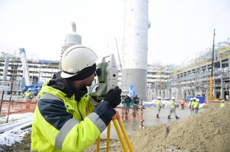 Tobolsk, Russia - June 14, 2018: Worker at the factory. Construction of a petrochemical and oil...