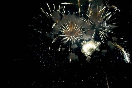 New Year's fireworks, inside view of the fireworks, colorful flashes of pyrotechnics.の写真素材