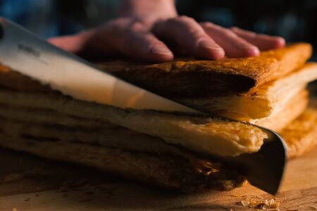 Puff pastry layers of the future puff pastry pieの写真素材