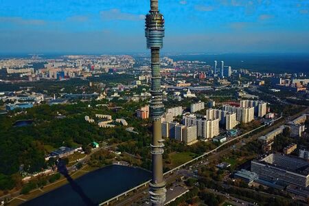 Ostankino television tower. A bird's-eye view of the TV tower and its surroundings.の写真素材
