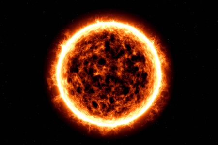 Illustration of a fiery ball of a burning star, solar disk.の写真素材