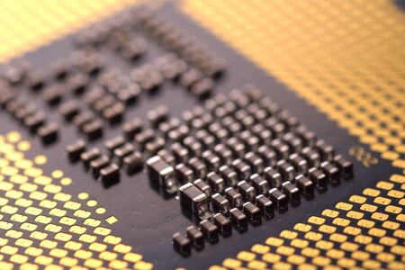 Contacts on the surface of the central processor. Elements of electronic technology.の写真素材