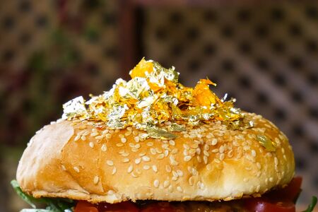 Hamburger on the table. fast food sandwich. Delicious appetizing sandwich, fast a fast food.の写真素材