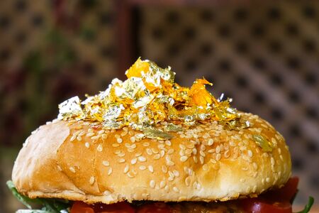 Hamburger on the table. fast food sandwich. Delicious appetizing sandwich, fast a fast food.の写真素材