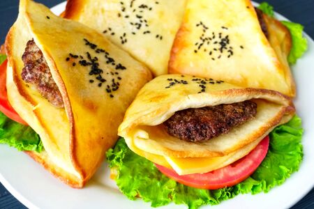 Delicious appetizing sandwich, fast a fast food.の写真素材