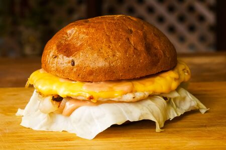 Hamburger on the table. fast food sandwich. Delicious appetizing sandwich, fast a fast food.の写真素材