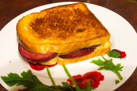 Delicious appetizing sandwich, fast a fast food.の写真素材