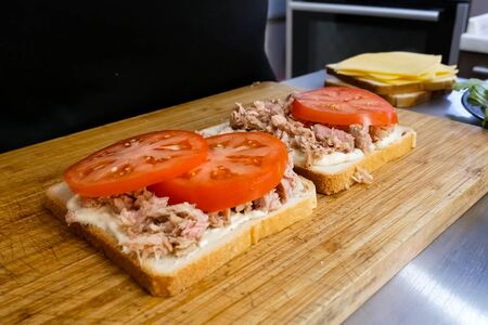 Delicious appetizing sandwich, fast a fast food.の写真素材