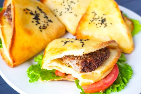 Delicious appetizing sandwich, fast a fast food.の写真素材