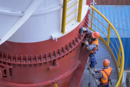 Moscow, Russia - May 17, 2018: Construction of a petrochemical plant, installation of technological equipmentのeditorial素材