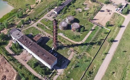 The building and infrastructure of an old abandoned thermal power plant. view from above.の写真素材