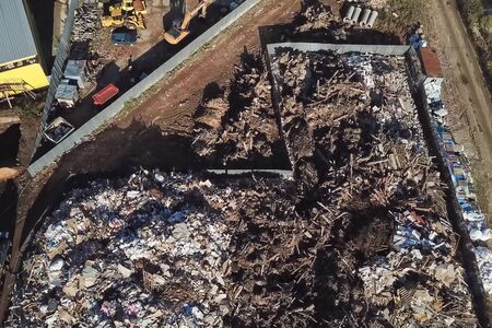 Construction garbage warehouse. Construction garbage. Garbage dump, top view of the trash. Landfill.の写真素材