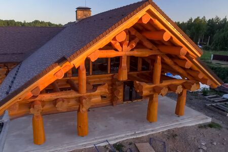 Constructed from a wooden log house, wooden house.の写真素材