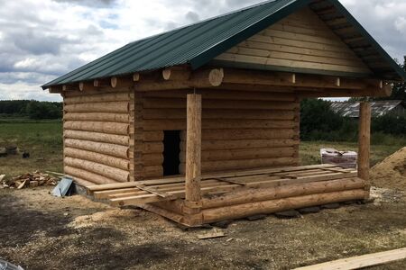 Constructed from a wooden log house, wooden house.の写真素材