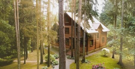 Constructed from a wooden log house, wooden house.