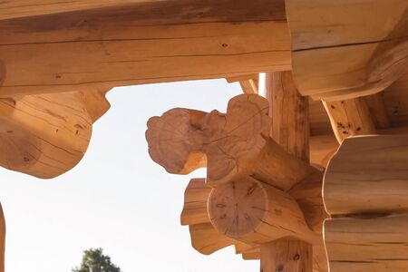 Details and elements of a wooden house made of timber. The construction of a wooden house.の写真素材