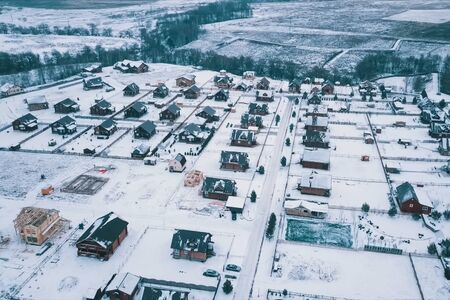 Winter landscape, a view of the cottage village in a bird's eye view.の写真素材