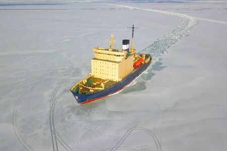 a Ice enpalled naldo, ice breaking ship.の写真素材