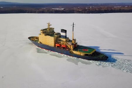 a Ice enpalled naldo, ice breaking ship.の写真素材