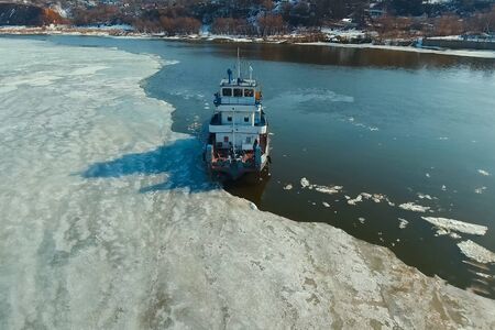 a Ice enpalled naldo, ice breaking ship.の写真素材